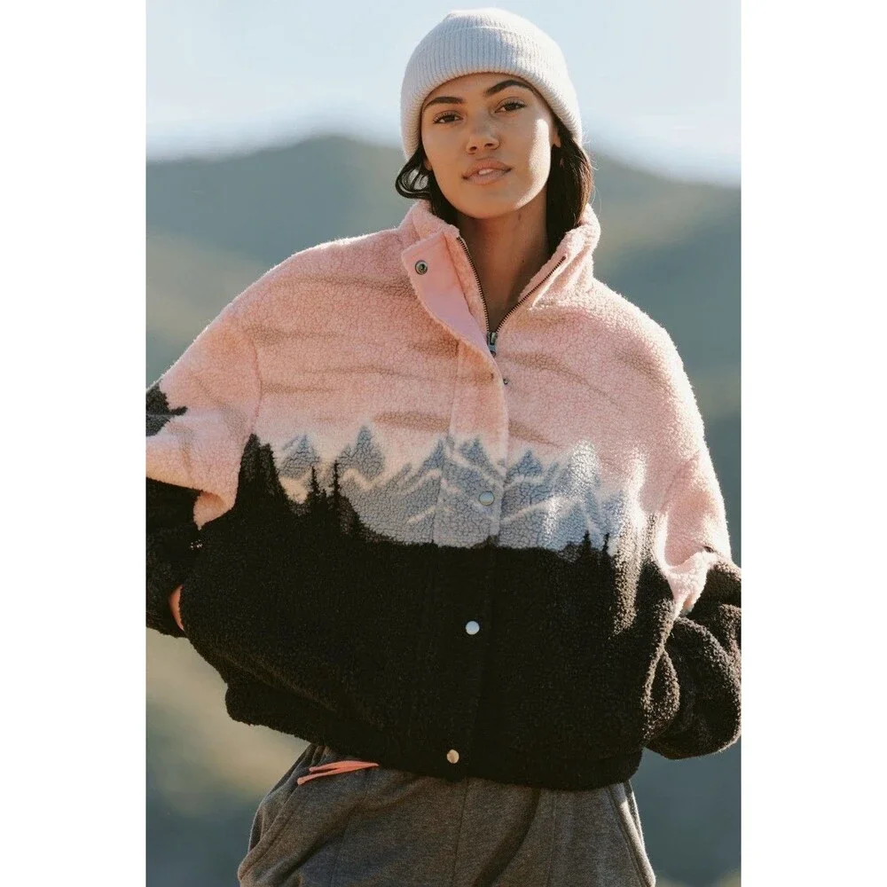 Anthropologie Spiritual Gangster Jacket Pink Amari Sherpa Fleece Cozy Small NWT